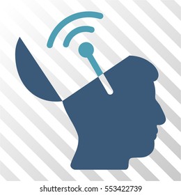 Open Mind Radio Interface vector pictograph. Illustration style is flat iconic bicolor cyan and blue symbol on a hatched transparent background.