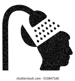 Open Mind Shower grainy textured icon for overlay watermark stamps. Flat symbol with dirty texture. Dotted vector black ink rubber seal stamp with grunge design on a white background.