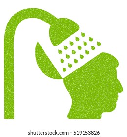 Open Mind Shower grainy textured icon for overlay watermark stamps. Flat symbol with dust texture. Dotted vector eco green ink rubber seal stamp with grunge design on a white background.