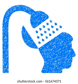 Open Mind Shower grainy textured icon for overlay watermark stamps. Flat symbol with dust texture. Dotted vector blue ink rubber seal stamp with grunge design on a white background.