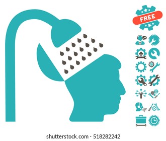 Open Mind Shower icon with bonus settings pictograms. Vector illustration style is flat iconic grey and cyan symbols on white background.
