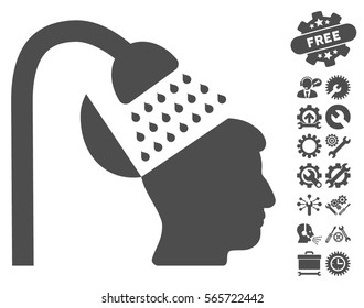Open Mind Shower icon with bonus settings icon set. Vector illustration style is flat iconic gray symbols on white background.