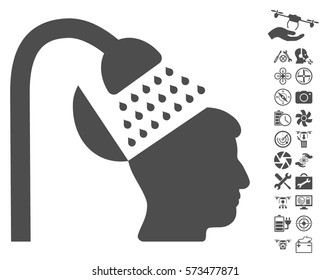 Open Mind Shower Icon With Bonus Copter Service Pictograph Collection. Vector Illustration Style Is Flat Iconic Symbols On White Background.