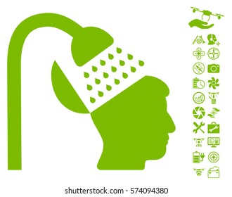 Open Mind Shower icon with bonus airdrone service clip art. Vector illustration style is flat iconic symbols on white background.
