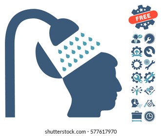 Open Mind Shower icon with bonus tools icon set. Vector illustration style is flat iconic cyan and blue symbols on white background.