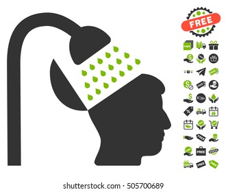 Open Mind Shower icon with free bonus pictograph collection. Vector illustration style is flat iconic symbols, eco green and gray colors, white background.