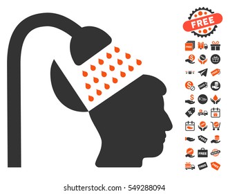 Open Mind Shower icon with free bonus images. Vector illustration style is flat iconic symbols, orange and gray colors, white background.
