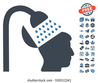 Open Mind Shower icon with free bonus images. Vector illustration style is flat iconic symbols, smooth blue colors, white background.