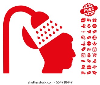 Open Mind Shower icon with free bonus pictograms. Vector illustration style is flat iconic symbols, red color, white background.