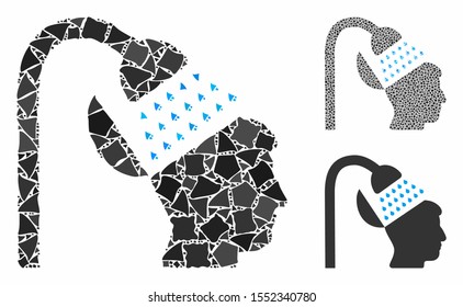 Open mind shower mosaic of rugged elements in variable sizes and shades, based on open mind shower icon. Vector abrupt elements are composed into mosaic.