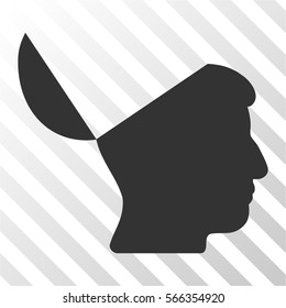 Open Mind vector pictogram. Illustration style is flat iconic gray symbol on a hatch transparent background.