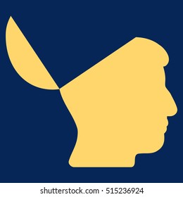 Open Mind vector pictograph. Style is flat graphic symbol, yellow color, blue background.