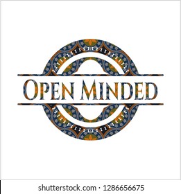 Open Minded arabic style badge. Arabesque decoration.