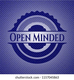 Open Minded badge with denim texture