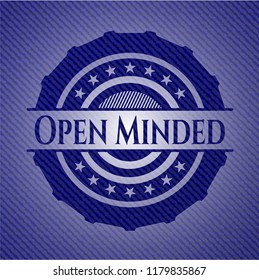Open Minded badge with denim texture