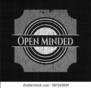 Open Minded chalkboard emblem on black board