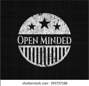Open Minded chalkboard emblem on black board