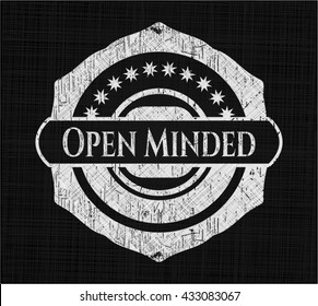 Open Minded chalkboard emblem written on a blackboard
