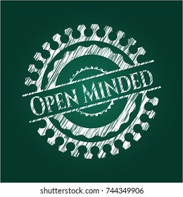 Open Minded chalkboard emblem written on a blackboard