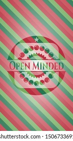 Open Minded christmas colors emblem. Vector Illustration. Detailed.