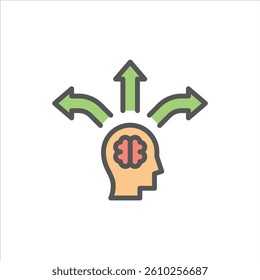 open minded filled outline icon. open mind color line illustration.