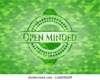 Open Minded green emblem with mosaic background