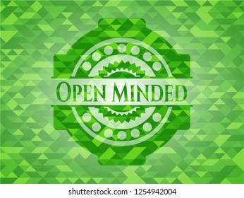 Open Minded green emblem. Mosaic background