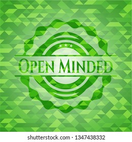 Open Minded green emblem. Mosaic background