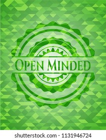 Open Minded green emblem with triangle mosaic background