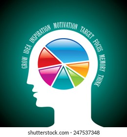 open minded man with colorful pie chart graph inside.