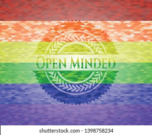 Open Minded on mosaic background with the colors of the LGBT flag