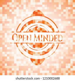Open Minded orange tile background illustration. Square geometric mosaic seamless pattern with emblem inside.