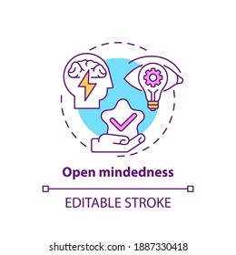Open mindedness concept icon. Creative thinking types. Creceptiveness to new ideas. Thoughts freedome idea thin line illustration. Vector isolated outline RGB color drawing. Editable stroke