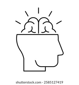 Open Mindedness icon. Brain and Light Representing the Receptive Approach to New Ideas, Perspectives, and Creative Solutions. Vector illustration.