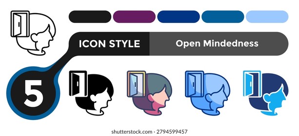 Open Mindedness icon for representing receptive thinking systems, willingness to reconsider ideas, and flexible reasoning concepts. Line, Filled, Color, Dualtone style.