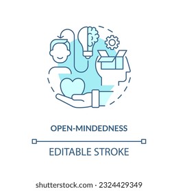 Open mindedness turquoise concept icon. Different perspective. Drive change. Cultural awareness. Embracing diversity abstract idea thin line illustration. Isolated outline drawing. Editable stroke