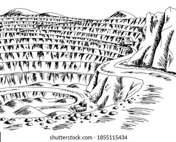 Open mine graphic black white landscape sketch illustration vector