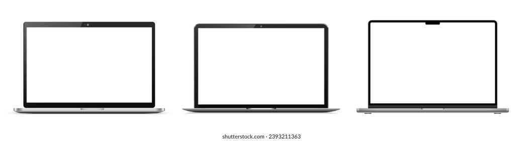 Open modern laptop mockup with blank screen monitor, set new 2024 device template mockup isolated - stock vector