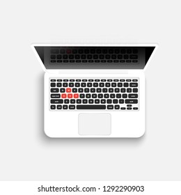 Open Modern Laptop, Top View, Vector Illustration.