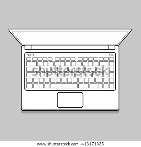 Open Modern Laptop, Top View Vector Illustration. Thin line Computer Notebook illustration