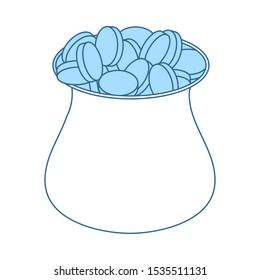Icono de la bolsa de dinero abierta. Línea Delgada Con Diseño De Relleno Azul. Ilustración vectorial.
