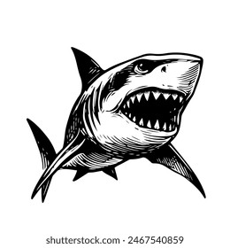 Open mouth of an angry shark with teeth. vector illustration on white background