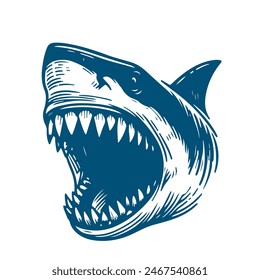 Open mouth of an angry shark with teeth. vector illustration on white background