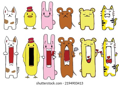 Open mouth animal cartoon character. Teaching materials about society, people, expressions of emotions. And inner mood.