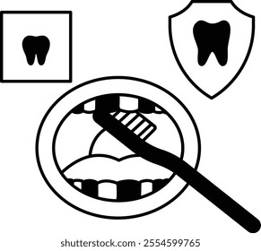 Open Mouth Brushing the Teeth concept, Daily Habits to Protect Your Teeth vector outline design, Odontology symbol, manual dexterity sign Dentist tools stock illustration