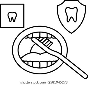 Open Mouth Brushing the Teeth concept, Daily Habits to Protect Your Teeth vector icon design, Dentistry symbol, Healthcare sign, Dental instrument illustration