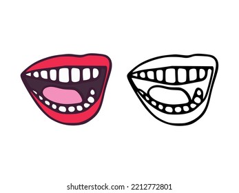 Open mouth in cartoon and outline style isolated on white background