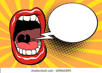 Open Mouth Comic Balloon. Pop Art Retro Vector Illustration Kitsch Vintage