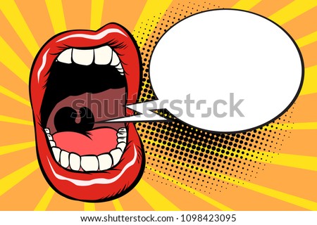 Open mouth comic balloon. Pop art retro vector illustration kitsch vintage