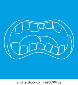 Open mouth with crooked teeth icon blue outline style isolated vector illustration. Thin line sign